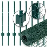 VOSS.farming Gartenzaun-SET: Sechseckgeflecht 10mx75cm, grün + 8x Metall Zaunpfosten