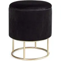 Bizzotto Hocker Polina in Samt-Optik, modern mit Stauraum, rund, schwarz, goldfarbenes Gestell