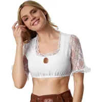 Dressforfun - Dirndlbluse Tyroler Rikke - Größe XL - Weißes Polyester & Baumwolle - Tropfenausschnitt mit Spitze - Elastische Passform - Oktoberfest & Karnevalskleid für Damen