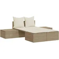 Syfax Doppel-Sonnenliege mit Auflagen Beige Poly Rattan