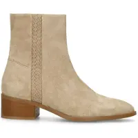 Manfield Beigefarbene Veloursleder-Stiefeletten mit Absatz | Größe 37