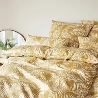 Elegante Mako-Satin Bettwäsche Maison Leaves gold Kissenbezug einzeln 80x80 cm - gelb