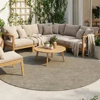 FRAAI In- & Outdoor Teppich Rund - Malta Arrow Natur Ø 160 cm