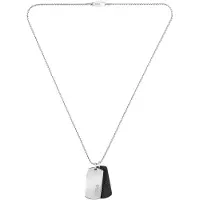 HUGO Kette mit Anhänger "DEVON", silber (edelstahlfarben, schwarz), Halsketten, Herren, Edelstahl Leder, L: 56 B: 2mm, Edelstahl, Leder, Kette mit Anhänger, B:2mm