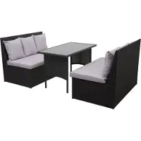 Mendler Poly-Rattan Garnitur MCW-G16, Garten-/Lounge-Set Sitzgruppe, Gastronomie 2x2er Sofa Tisch schwarz, Kissen hellgrau
