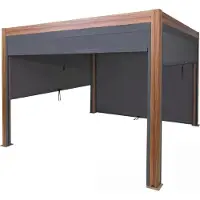 Mendler Pergola MCW-L46 mit Seitenwand, Lamellen-Pavillon Rollo, 10cm-Alu-Gestell, sturmfest 3x3m Gestell Holzoptik, anthrazit
