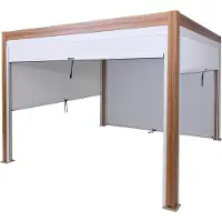 Mendler Pergola MCW-L46 mit Seitenwand, Lamellen-Pavillon Rollo, 10cm-Alu-Gestell, sturmfest 3x3m Gestell Holzoptik, weiß