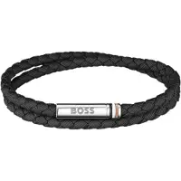 BOSS Zweireihiges, geflochtenes Armband in Schwarz mit Logo-Verschluss Grösse ONESI