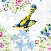 Mank Serviette Tissue Lenz, 33 x 33 cm, 100 Stück - Frühling Sommer Blumen Blüten Vogel