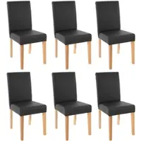 Mendler 6er-Set Esszimmerstuhl Stuhl Küchenstuhl Littau Kunstleder, schwarz matt, helle Beine