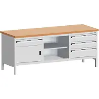Bott Kastenwerkbank cubio, Rotbuchenholz-Arbeitsplatte, Stahlgestell, B 2000 x T 750 x H 840 mm, lichtgrau RAL 7035