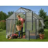 KONIFERA Gewächshaus "Genova" aus 6 mm Hohlkammerplatten aus UV-stabilisiertem Polycarbonat" mit hohem Bodenrahmen, Dachfenster, Regenrinne und Regenfallrohr