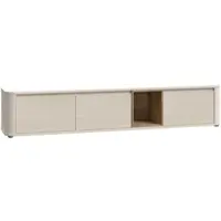 Forte BREATHTAKER TV-Schrank 220, modern minimalistisch, 3-türig, beleuchtetes Fach, Reliefstruktur, Holzwerkstoff, Beige/Mauvella Eiche Holzdekor, 215 cm breit x 41,5 cm hoch x 41,3 cm tief