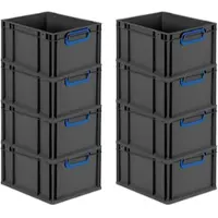 Proregal SuperSparSet 8x Eurobox NextGen Color, HxBxT 22x30x40cm, 20 Liter, Griffe blau zu, Schwarz, Eurobehälter, Transportbehälter