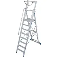 Krause Alu-Stufen-Stehleiter, mit großer Standplattform, mit Sicherheitsbügel und Kette, 8 Stufen