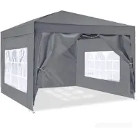OEM Gartenpavillon, 3 x 3 m, inklusive Trageinlage, Gartenzelt, UV-Schutz 50+, mit 4 Seiten für Garten, grau