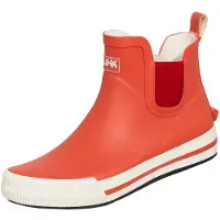 Bockstiegel Damen Gummistiefel Momo kurz mit seitlichem Elastikeinzug - Wasserdichte Stiefelette mit Ausziehhilfe in Rot-Weiß Größe 41
