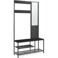 En.casa Garderobe 'Napinerg' mit Spiegel Schuhregal und Sitzbank 185 x 98 x 34 cm Schwarz