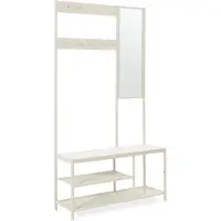 En.casa Garderobe 'Napinerg' mit Spiegel Schuhregal und Sitzbank 185 x 98 x 34 cm Sandfarben
