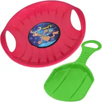KOTARBAU 2er Set Popo Rutscher Kinder Kunststoff Rutschteller ø 60 cm Rodelbahn Schlitten zum Rodeln im Schnee Rosa & Grün