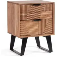 Bizzotto Nachttisch Isar aus Akazienholz, handgefertigte Front, klassischer Stil, natur, 2 Schubladen