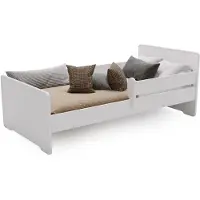 KOBI Kinderbett MAX mit Schutzbarriere 140x70 cm – Unisex, Weiß, inklusive Matratze und Montageanleitung, sicher und komfortabel, mit abgerundeten Kanten