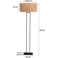 Steinhauer Stehlampe Stang, schwarz/Kork braun, Höhe 160 cm, E27 dimmbar, schwarz, für Wohn- / Esszimmer, Metall, Modern, Stehlampe