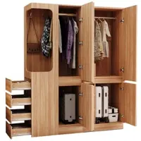 OKWISH Kleiderschrank 140x40x170 cm mit Türen Schubladen und offenen Fächern Naturholz, großzügiger Stauraum, minimalistisches Design