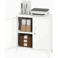 OKWISH Aktenschrank Metall Weiß 91x80x40 cm mit abschließbaren Doppeltüren zwei Ebenen Anti Kipp Gurten modernes Design für Büro Homeoffice