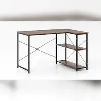 Costway L-förmiger Schreibtisch, umkehrbarer Eckschreibtisch mit verstellbarem Regal & Metallrahmen, Holz-Computertisch, Bürotisch