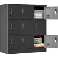 STILVORA Metallspind Aufbewahrungsschrank 90x40x100 cm Schwarz mit 9 Türen, Kartenfächern und Lüftungsschlitzen, abschließbare Fächer für Büro und Umkleide
