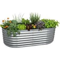 Relaxdays Hochbeet, verzinktes Metall, Blumen, Pflanzen & Gemüse, HxBxT: 60 x 200 x 100 cm, ovales Pflanzenbeet, silber