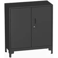 OKWISH Aktenschrank Metallschrank 91x80x35 cm 2 Regale mit abschließbaren Türen Schwarz für Büro Homeoffice Garage Keller, robust mit Anti Kipp Gurten