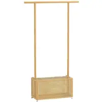 Costway Garderobenständer mit PE-Rattan-Aufbewahrungskorb und Rollen, Bambus-Kleiderständer, 2-in-1-Kleiderstange, Garderobenhalter, braun