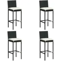 Syfax Garten-Barhocker mit Kissen 4 Stk. Schwarz Poly Rattan
