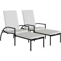 Syfax Sonnenliegen 2 Stk. mit Fußhocker PE-Rattan Schwarz