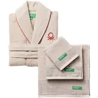 Benetton - Bademantel Set L/XL mit 3 Handtüchern aus 100% Baumwolle in Beige