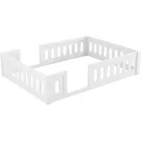 OKWISH Kinderbett 140 x 200 Plattformbett mit umgebenen Zäunen, Einzelbett Bettgestell mit Geländer und eine kleine Öffnung,ohne Matratze,Weiß