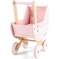 Woet Classic Toys Houten Poppenwagen Roze Inclusief Dekbedje - Duwhoogte 50 centimeter