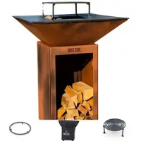 Grill'Chic Pack Privilège Brasero Cevenol Acier Bois Carre 74 Imitation Corten Double Cuve