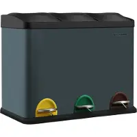 Songmics Mülleimer für die Küche, Abfalleimer mit Inneneimer, Abfallbehälter, 45 Liter, Mülltrennsystem, Treteimer aus Edelstahl, 3 x 15 Liter, rauchgrau-schwarz LTB45G