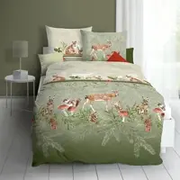 TRAUMSCHLAF Biber Bettwäsche Under The Mistletoe oliv 160x210 cm + 65x100 cm - grün;braun;rot