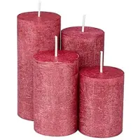 Buttinette Rustikale Kerzen, rot-metallic, abgestuft, 4 Stück