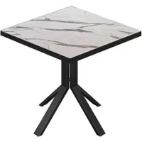 GGM Möbel BE | Bistro Tisch | 80 x 80 x 74,5 cm | Quadratisch | Schwarz Rand | Weiß Marmor / Schwarz