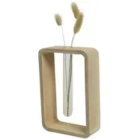 MARELIDA Deko Vase mit Reagenzglas Blumenvase Holzvase Tischvase H: 18cm braun