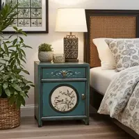 OPIUM OUTLET Möbel Kommode Nachttisch Nachtschrank Nachtkonsole Nachtkästchen "Aurora" 35191-10 smaragd-grün asiatisch chinesisch orientalisch