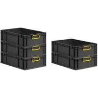 Proregal SuperSparSet 5x Eurobox Nextgen Color HxBxT 17x40x60cm 34 Liter Griffe Gelb Geschlossen Schwarz Eurobehälter Transportbox Transportbehälter