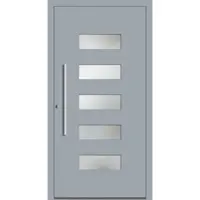 Haustuerenland.de Aluminium Haustür RC2 "FRANCA" 78 mm Fenstergrau RAL 7040 beidseitig innen öffnend DIN links