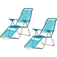 Fiam - Liegestuhl Spaghetti, Gestell Aluminium / Bespannung petrol (2er-Set)