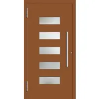 Haustuerenland.de Aluminium Haustür RC2 "FRANCA" 78 mm Lehmbraun RAL 8003 beidseitig außen öffnend DIN links